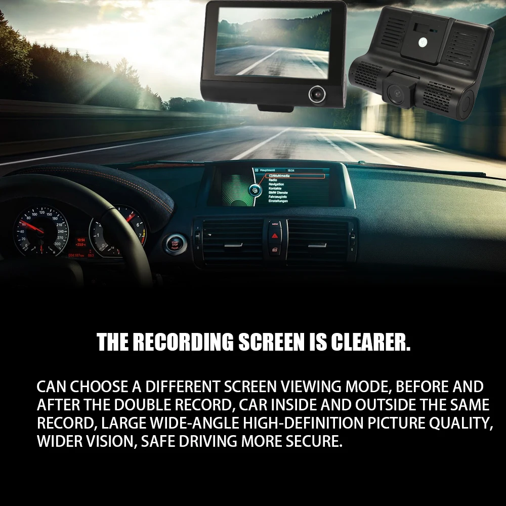 4.0in 3 Way Видеорегистраторы для автомобилей Камера с двумя Камера s Dash Cam Видео вождения Регистраторы заднего вида видеорегистраторы Двойной объектив Carcorder Ночное видение