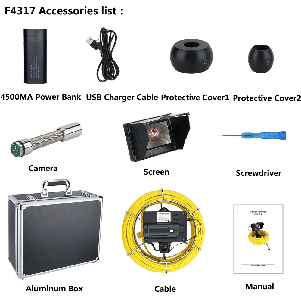 20M 4.3 inch 17mm Handheld Industrial Pipe Sewer Inspection Video Camera IP68 Waterproof Drain Pipe Sewer Inspection Camera Sy