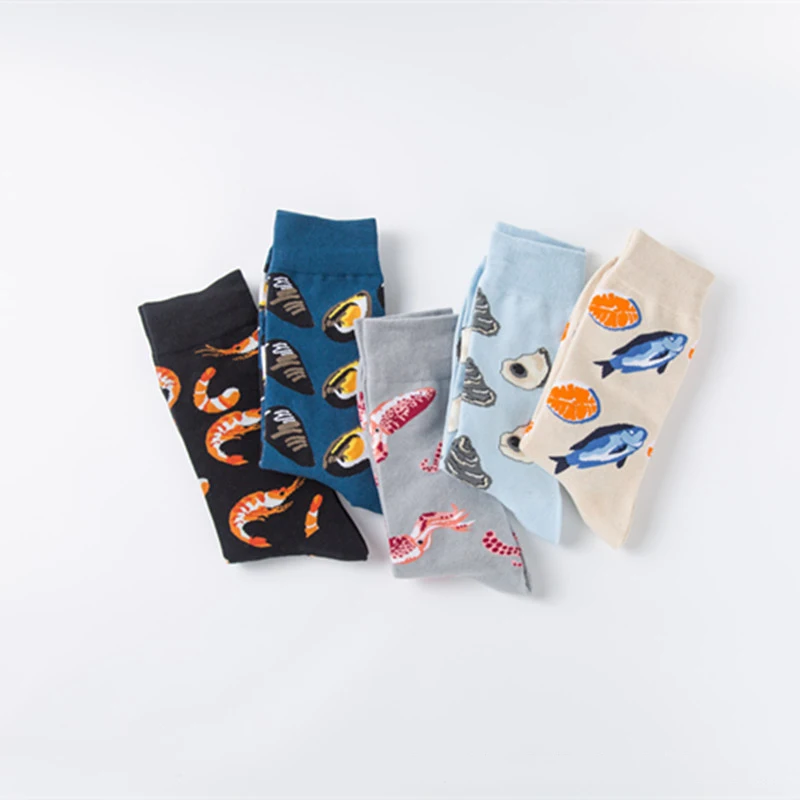 Мужские Носки с рисунком рыбы, креветки, осьминога, раковины, зимние теплые хлопковые забавные носки, мужские Модные Гольфы унисекс