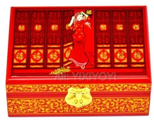 Деревянная коробка 26x14x8 см в китайском стиле ручной работы Двухуровневая для