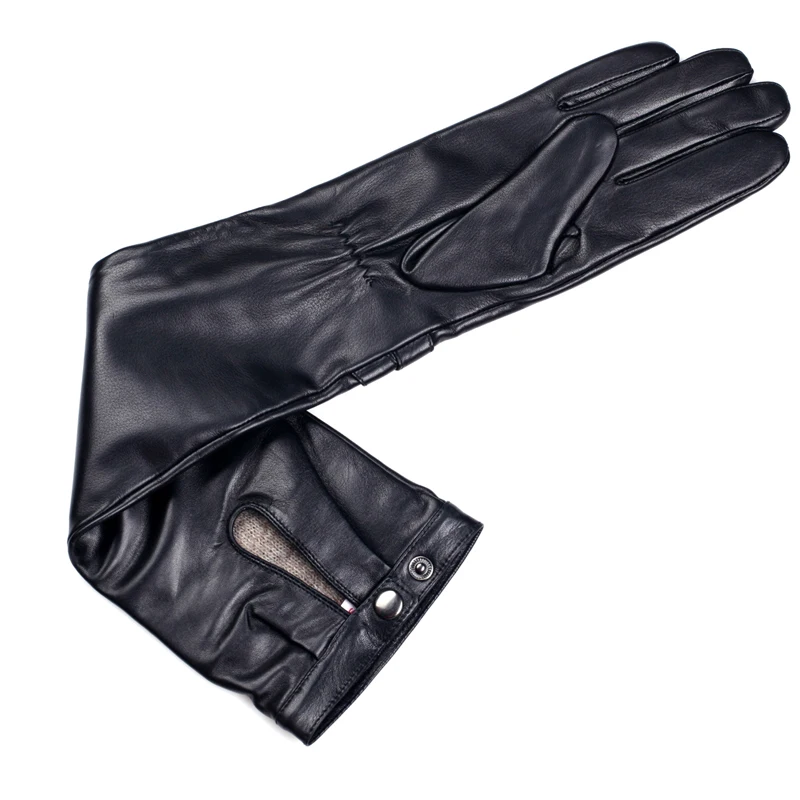 Женские длинные кожаные перчатки на пуговицах из натуральной кожи|long leather