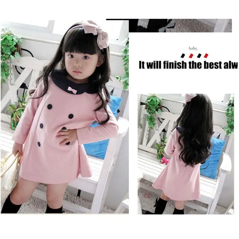 2016 Новая Коллекция Весна Осень Девушка Платье С Длинным Рукавом Двубортный