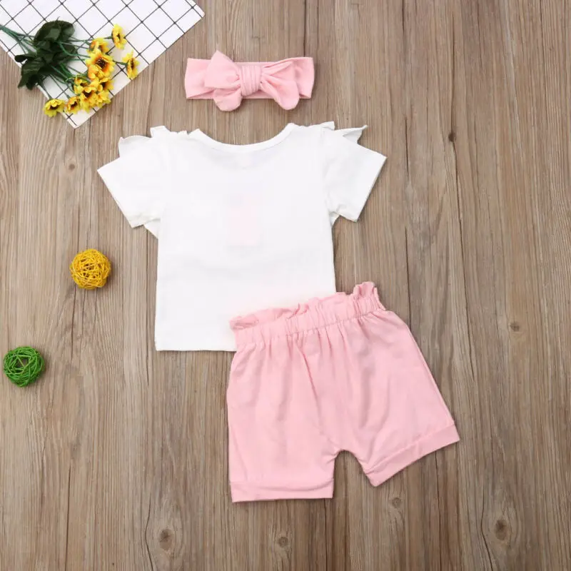 Комплект из 3 предметов для новорожденных девочек летняя футболка топ розовые