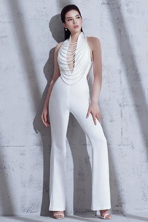 

Sexy Jumpsuits Fashion Women Night Club Celebrity Party White Suits Elegant Long Jumpsuit