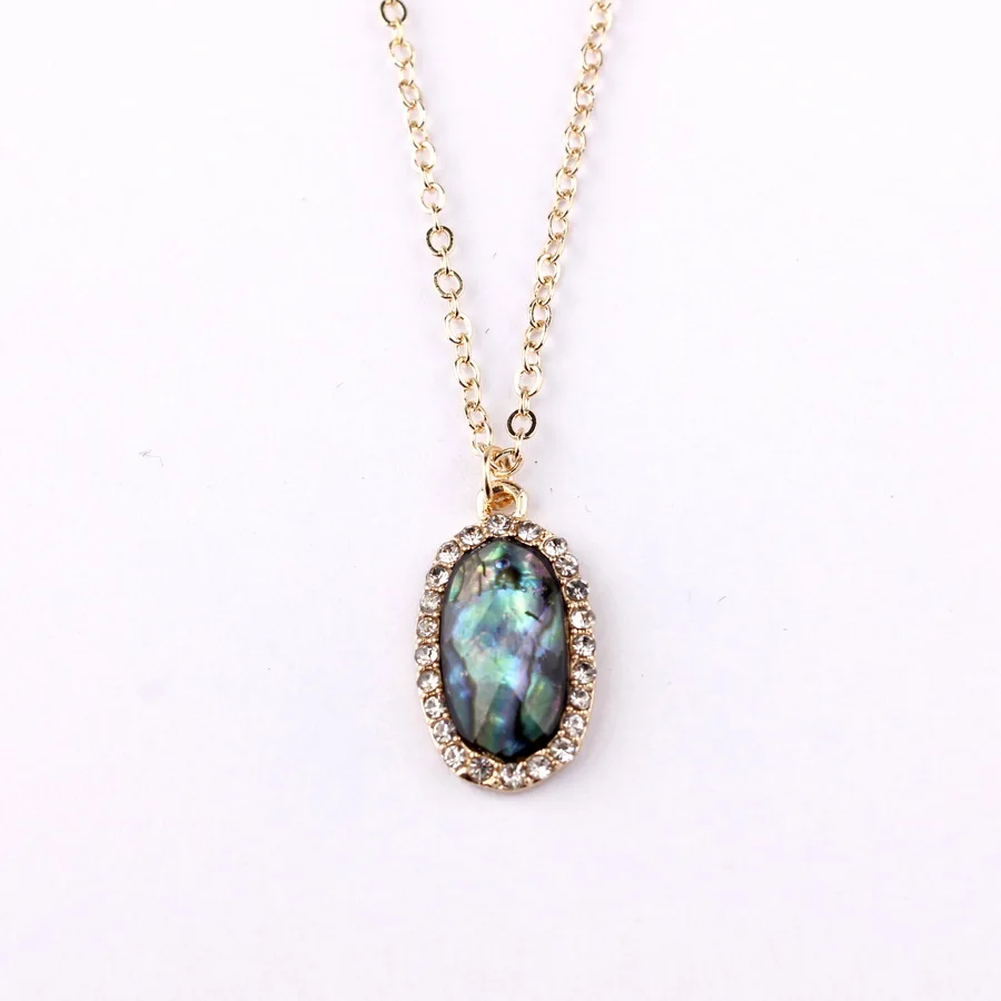 

Pave Crystals Oval Resin Stone Abalone Shell Short Chain Statement Chokers Collar Necklaces Cute Pendants Neckalces