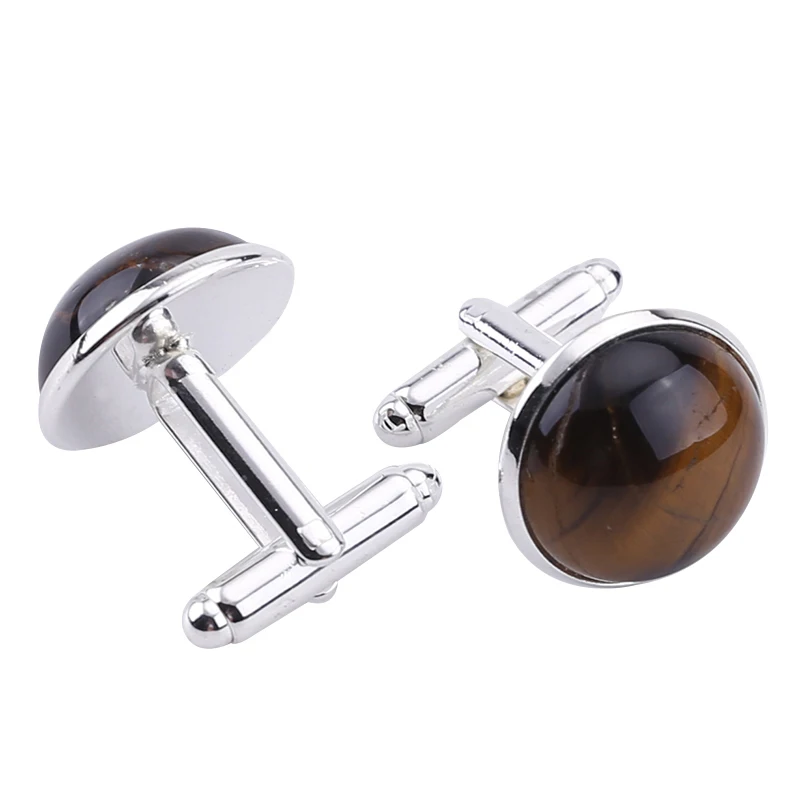 Запонки мужские 2 шт. металлические запонки с желтым тигровым глазом камнями для