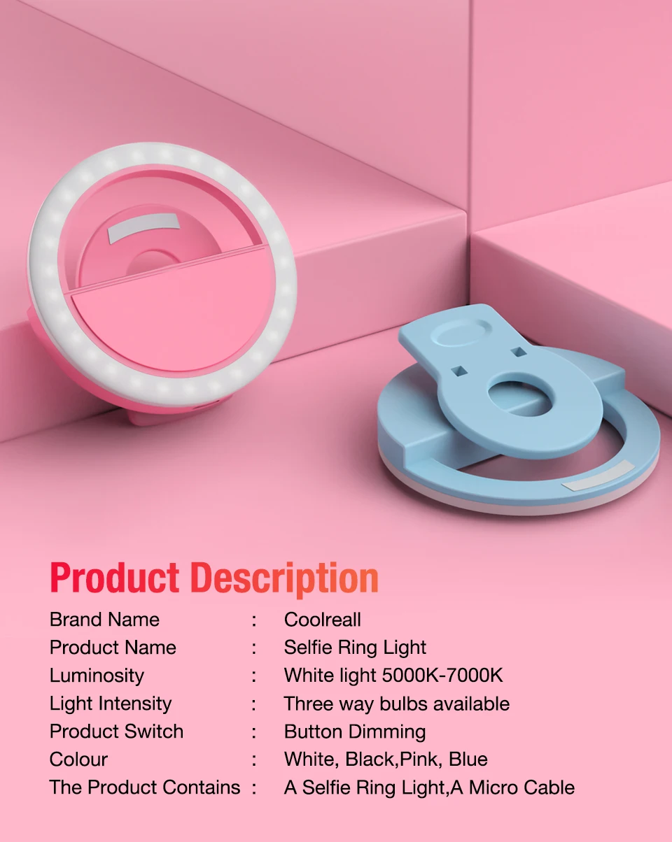 Coolreall LED Selfie Light Portable Mobile Phone Clip Lamp For iPhoneiPhone XR XS Max Samsung s10 note9 Led Ring Selfie Led Ring