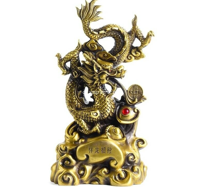 

16'' brass copper home fengshui treasure wealth auspicious beast dragon statue