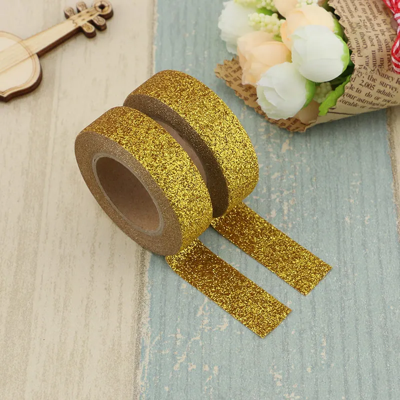 1X Gold Glitter Washi Tape Japanese Stationery Scrapbooking Decorative Adhesive Tape Kawai Adesiva Decorativa