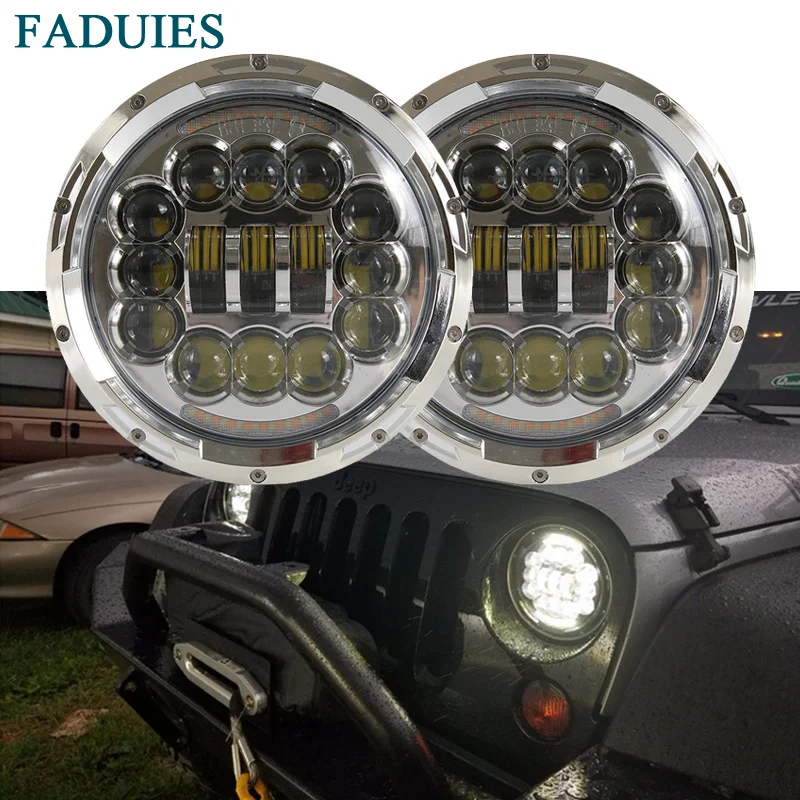 FADUIES 1 пара 7 дюймовый круглый светодиодный фонарь с белым/янтарным поворотом для