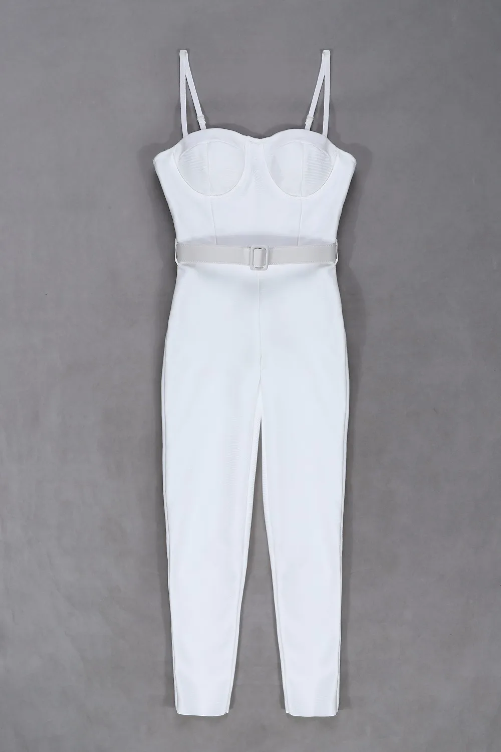 Женский пикантный белый бандажный комбинезон облегающий трикотажный Модный