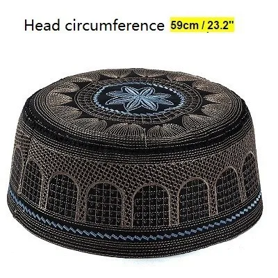 black blue 59cm Молитвенные шляпы мужские Kippot мусульманские исламские турецкие индийские молитвенные шляпы кепка Kippah Topi Kufi молитва Namaz шапочка Musulman - Цвет: black blue 59cm