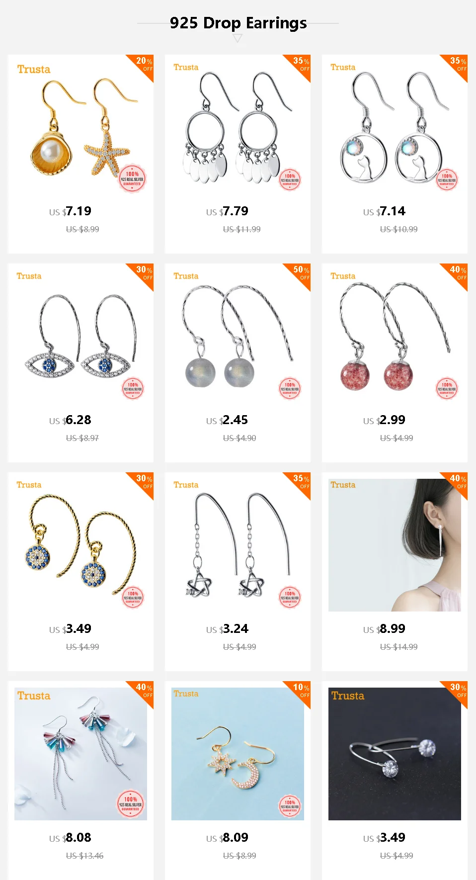 Trustdavis,, Настоящее серебро 925 пробы, серьги с клипсами для ушей, 10,7 см линия, красивые, для девушек-подростков, для женщин, 925,, ювелирные изделия DA272