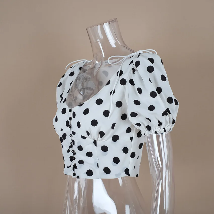 

Sexy Square Collar Blouse Women Polka Dot blusas mujer de moda 2019 Puff Sleeve womens tops and blouses