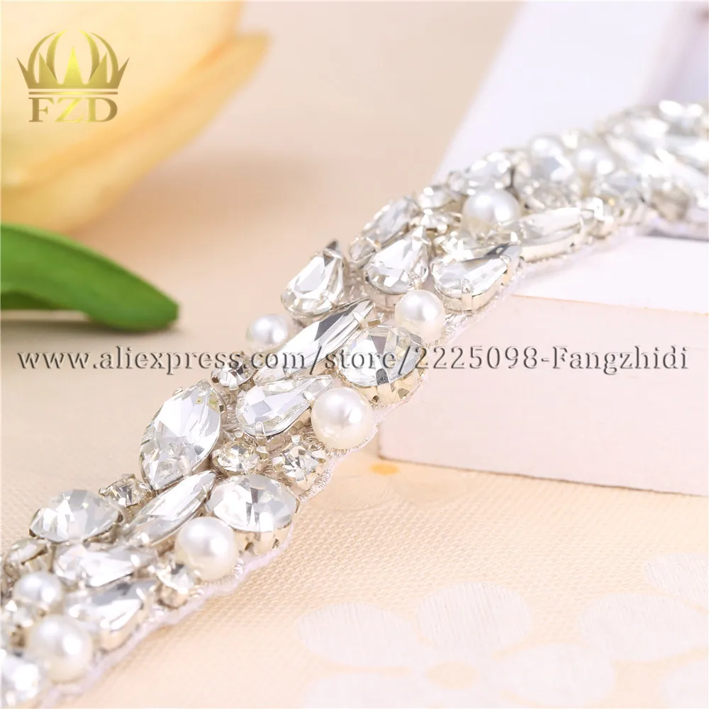 1 Yard Clear Rhinestones Sewing on Crystal Beaded Iron On Beads Applique Long Trim for Wedding Bridal Dress Clothes Bride Belt