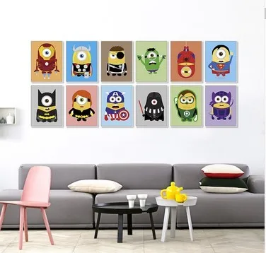 Миньоны Супергерои Мстители Бэтмен Забавный Поп аниме Арт Принт по фильму А4