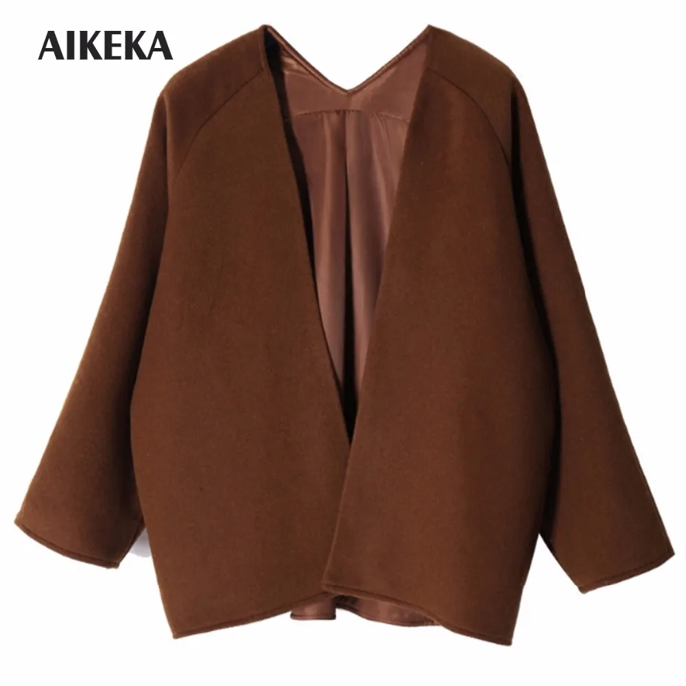 Aikeka осень-зима куртка Для женщин ручной работы кашемировое пальто 50% шерсть Vestido