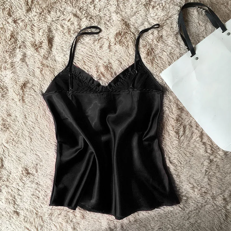 Women Sleepwear Sleeveless Strap Nightwear Lace Trim Satin Cami Top Pajama Sets Pijama Feminino Pijamas Para Mulheres Z1 | Женская