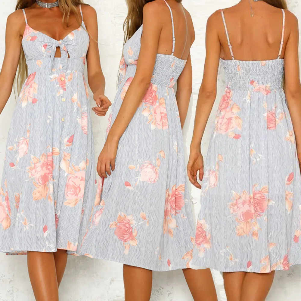 Женское пляжное платье без рукавов с открытой спиной Senhoras vestido estampado Drop Shopping Wd4