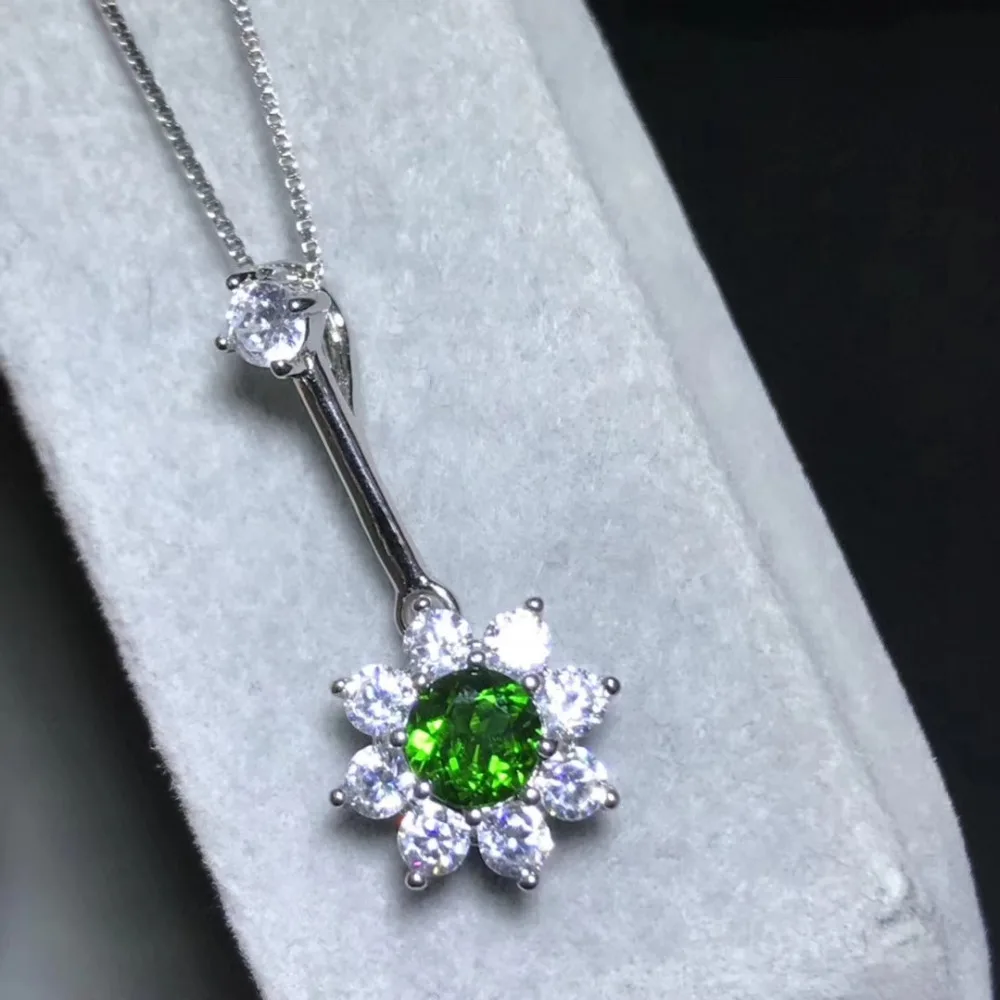 

Natural green diopside Elegant Cute Sunflower pendant S925 silver Natural gemstone Pendant Necklace women party gift jewelry