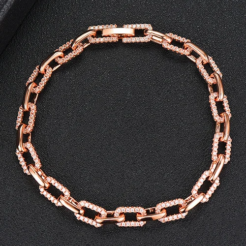 Rose Gold GODKI, ручная работа, роскошные Толстые браслеты на цепочке, трендовые, полностью блестящие, кубический цирконий, рок, для женщин, вечерние, для шоу, модные ювелирные изделия, изготовление - Окраска металла: Rose Gold