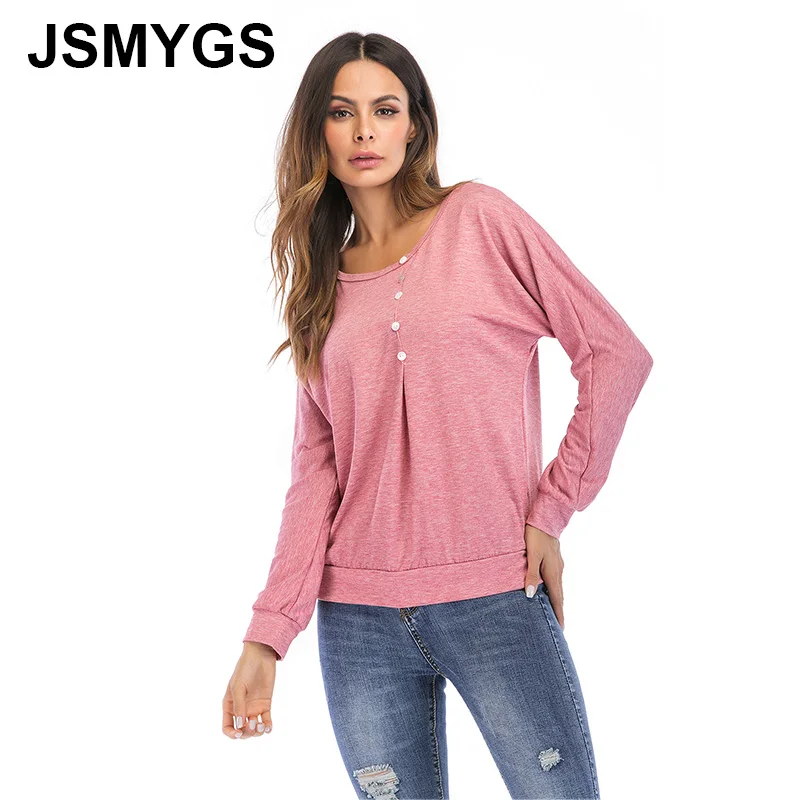JSMYGS Повседневная Женская одежда хлопковая Футболка украшение на пуговицах