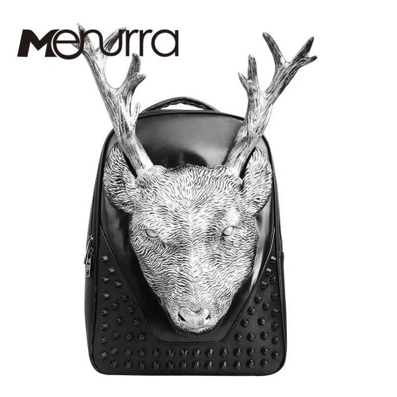 Модные мужские рюкзаки с 3D принтом головы оленя вместительный мужской кожаный