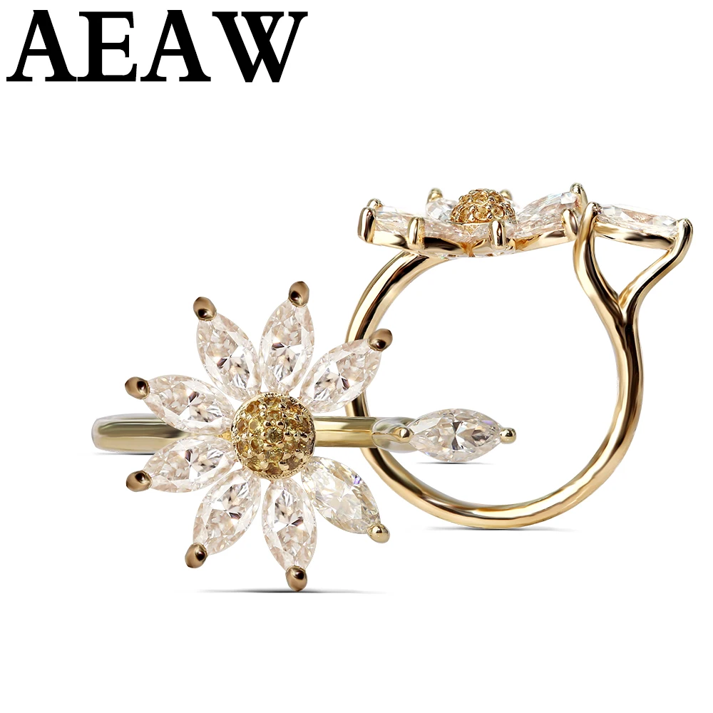 

AEAW Solid 14K Yellow Gold 9pcs 2.5x5 Moissanite Marquise Cut Engagement Ring Bridal Wedding Jewelry Dainty Female Finger Ring