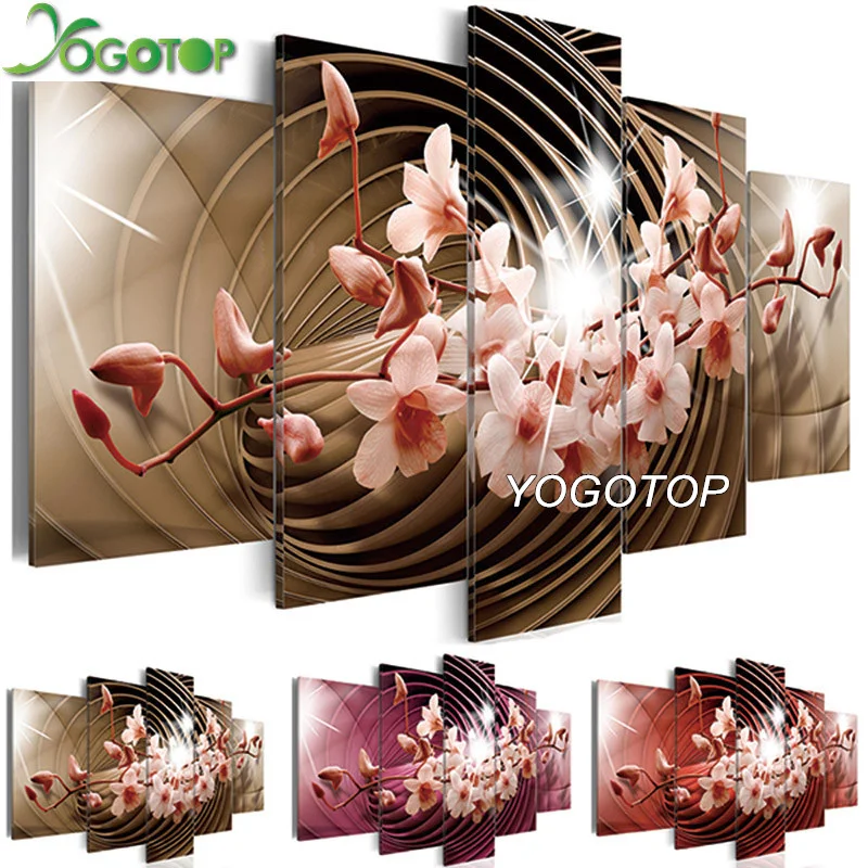 

YOGOTOP DIY Алмазная вышивка крестиком на рисунке, Наборы полная Алмазная вышивка 5D Алмазная Мозаика Декор для дома цветы орхидеи 5 шт. ML408