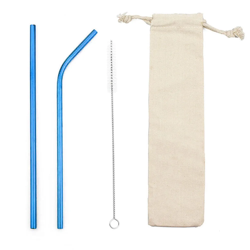 Blue 4Pcs 4/7 шт многоразовые 215*6 мм металлический соломинки Нержавеющая сталь изогнутые прямые соломинка для напитков бар вечерние оптом с сумочкой в комплекте; Новинка - Цвет: Blue 4Pcs