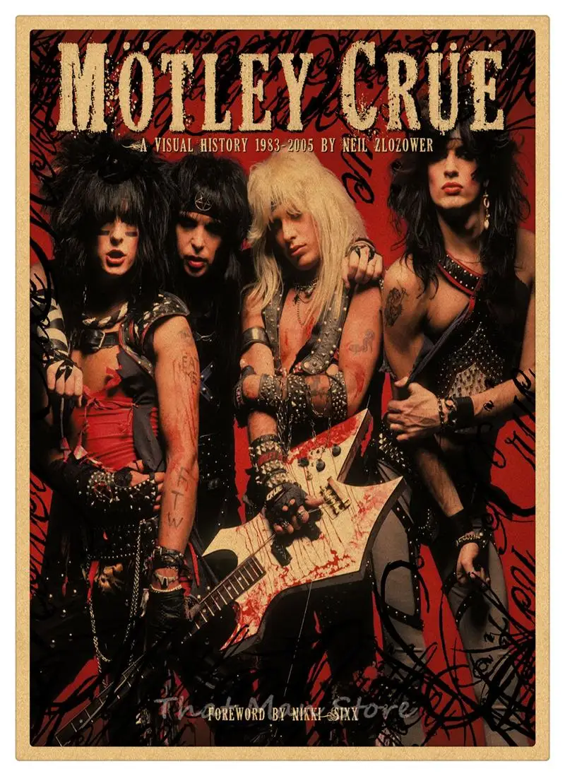 Motley Crue винтажная Ретро рок-группа музыкальная гитара матовая крафт-бумага античный плакат Настенная Наклейка домашний декор 42*30 см - Цвет: Розовый