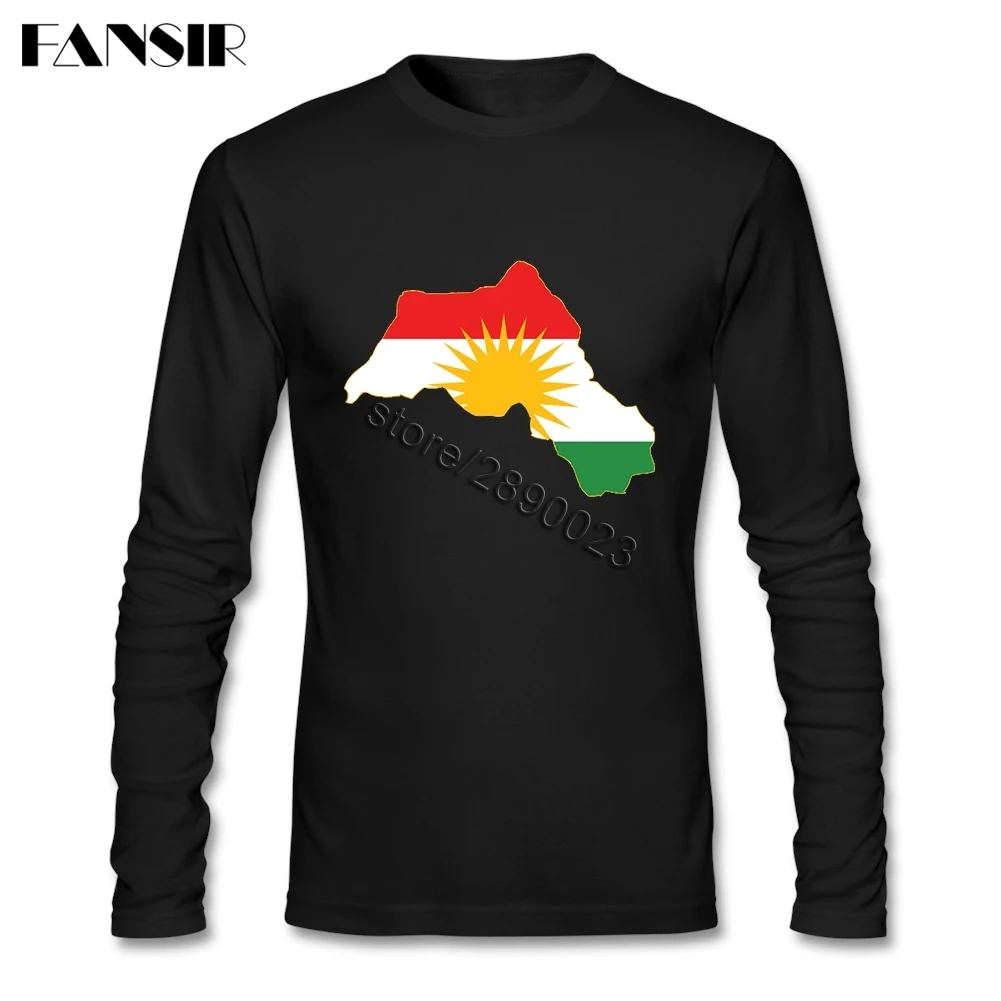 Kurdistan Флаг футболки для мужчин уникальная одежда для молодежи с длинным рукавом хлопок вырез лодочкой