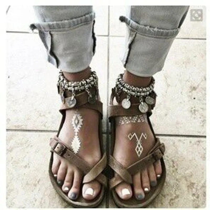 Сандалии женские на плоской подошве босоножки в римском стиле удобная обувь