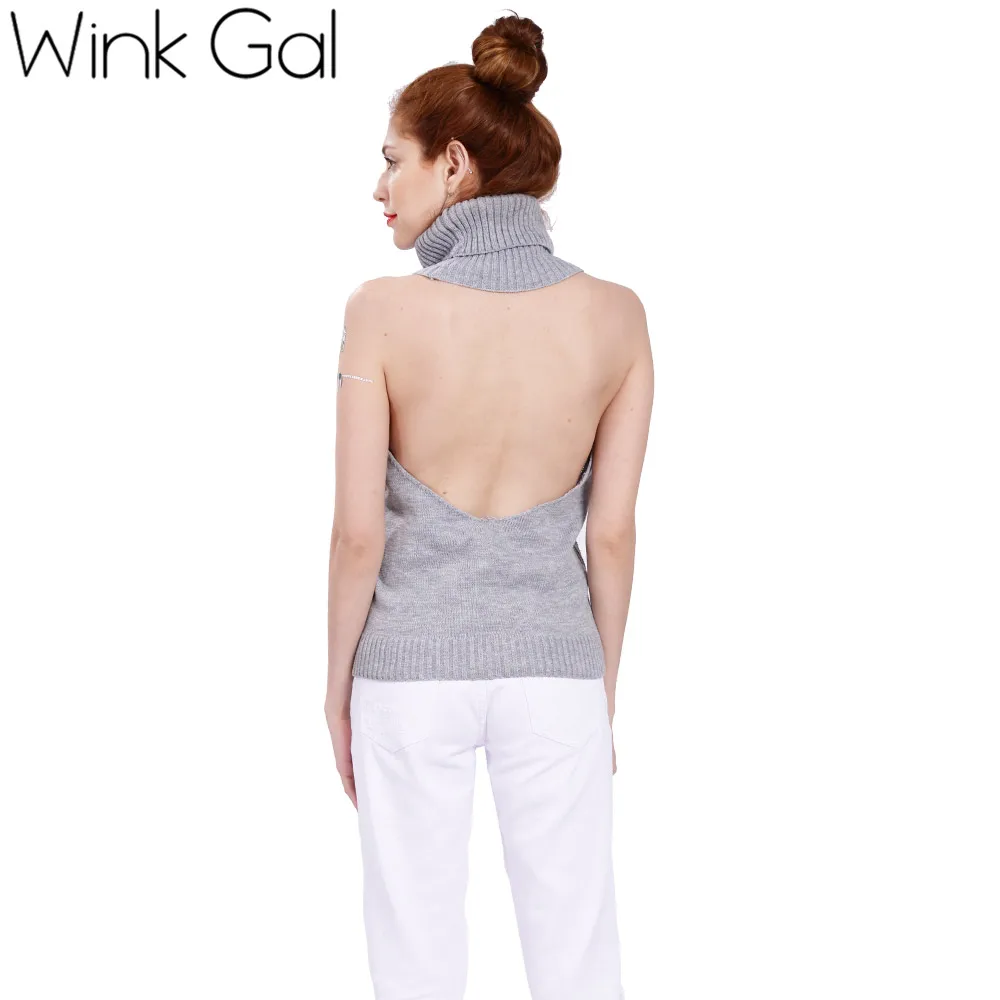 Wink Gal осенне-зимний вязаный джемпер с открытой спиной и высоким воротником