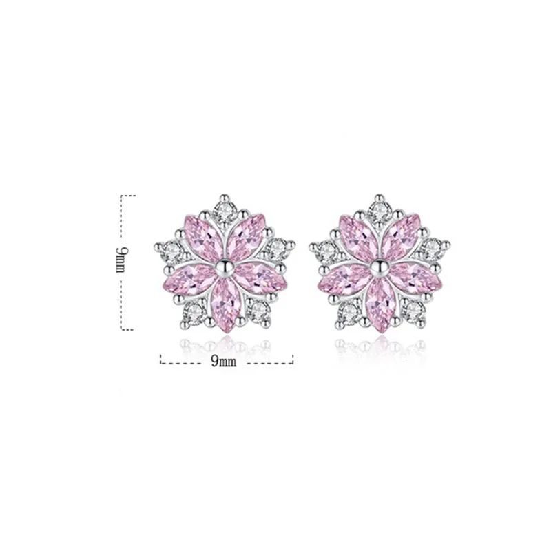 

Hot Fashion Pink&White Zircon Crystal Flower Stud Earrings For Women Wedding Jewelry Big Ear Studs Best Friend Gift Z4E761