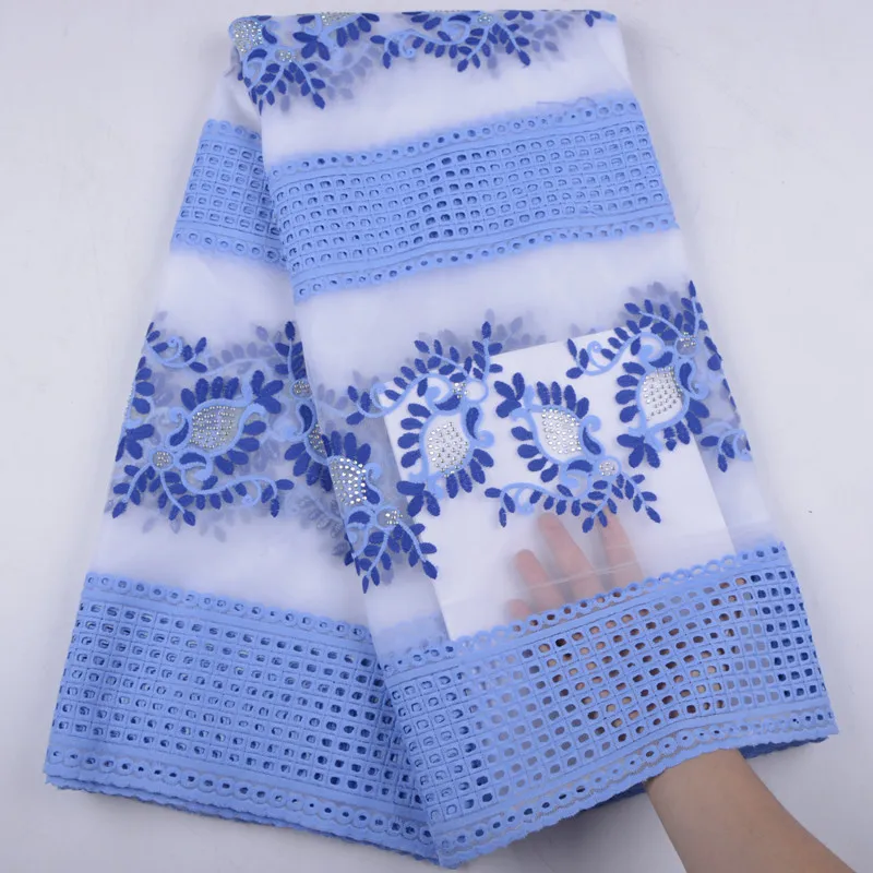 Sky Blue Milk Silk African Laces Fabrics Embroidered Tulle French Lace Fabric With Stones Net Y1545 | Дом и сад