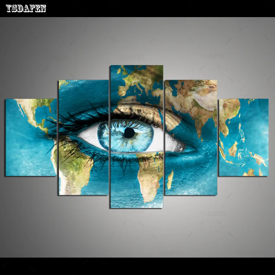 HD Printed 5 Piece Canvas Art Eye Map painting Print Wall Pictures for Living Room Home Decor Free Shipping HG-251 | Дом и сад