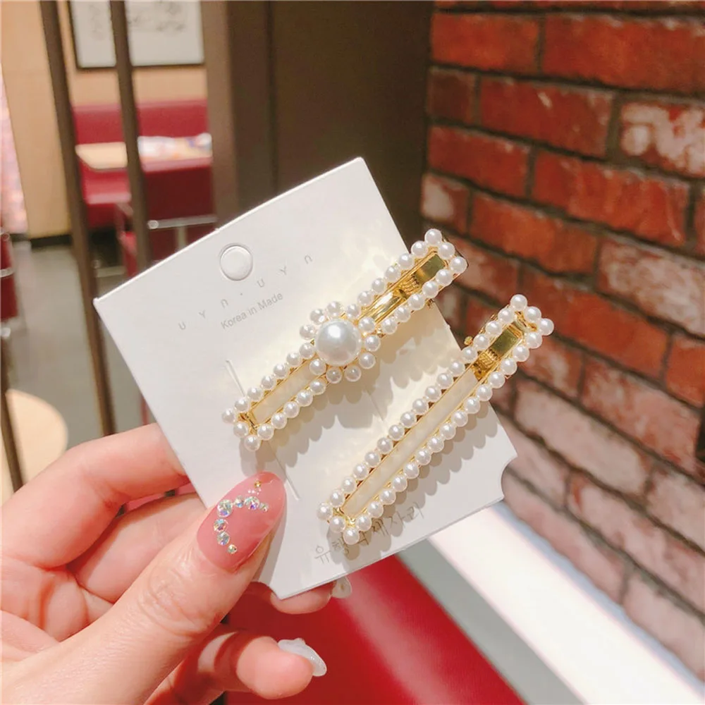 

Korean Imitation Pearl Hairpins Fashion Geometric Rectangle Exquisite Hair Clip Women Girls Elegant Charm Hair Jewelry