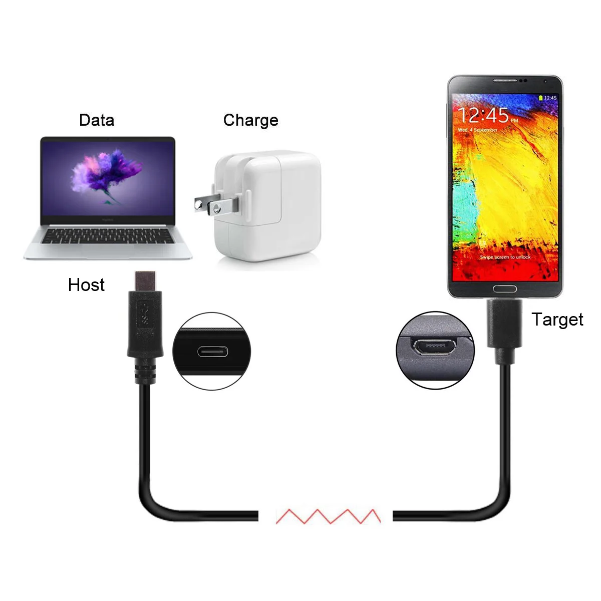 Cablecc с двумя выходами USB 3 0 1 Тип C разъем Micro 2 Мужской кабель для передачи данных N1