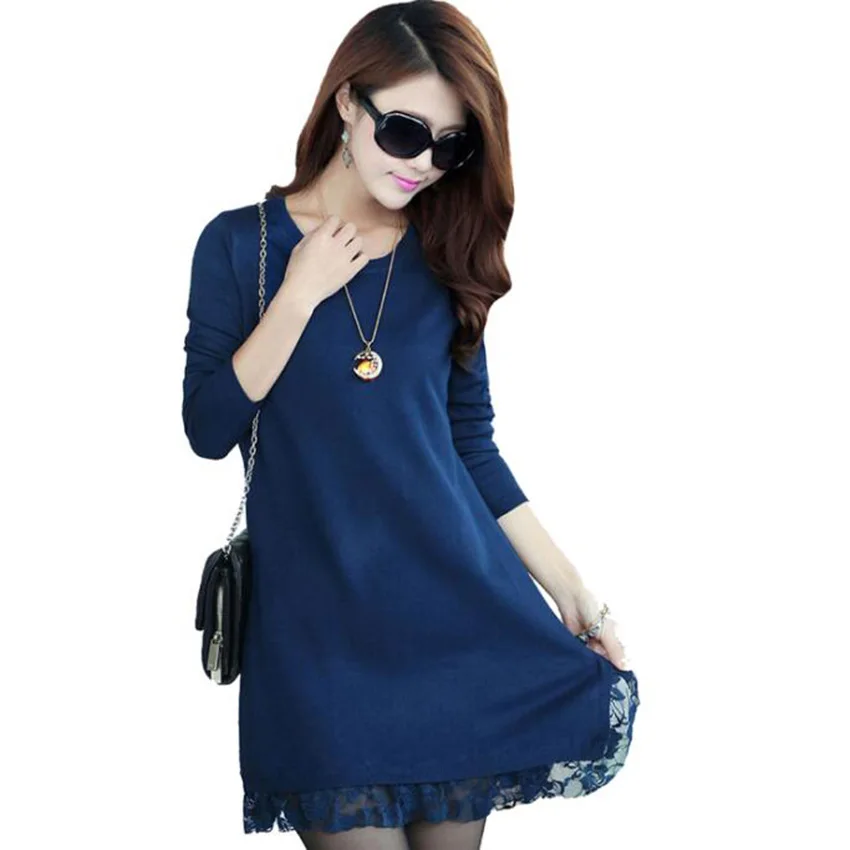 Осенне зимнее платье свитер женские элегантные кружевные вязаные платья в стиле
