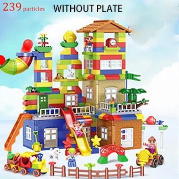 no box no plate 239 шт. DIY Большие размеры частиц строительные блоки красочный город, замок обучающая игрушка для детей совместим с Duplo большой кирпич - Цвет: no box no plate