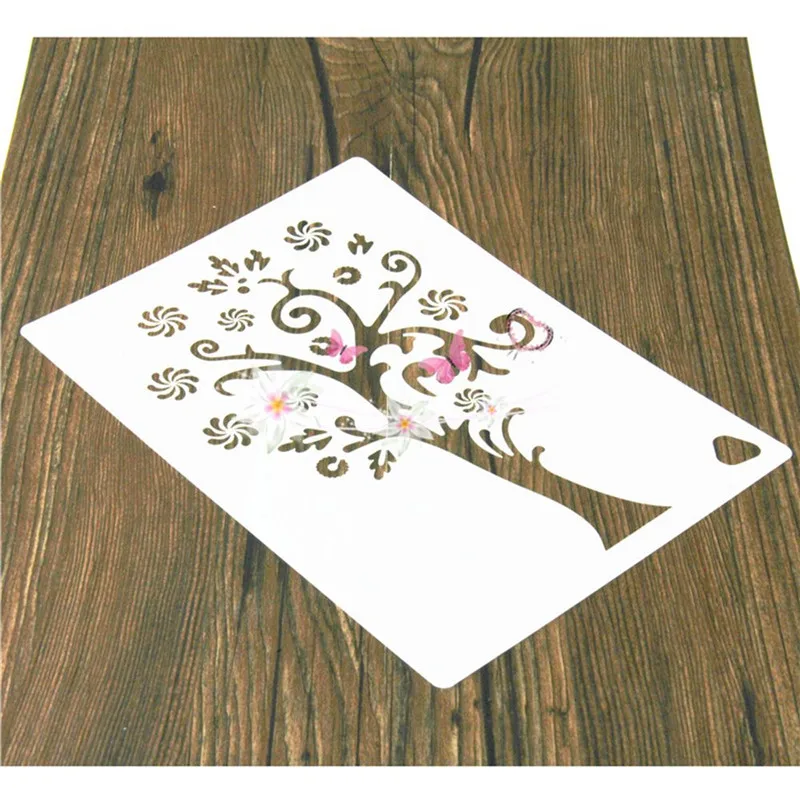 Многоразовые Рождественское дерево снежинки цветочный трафарет аэрограф