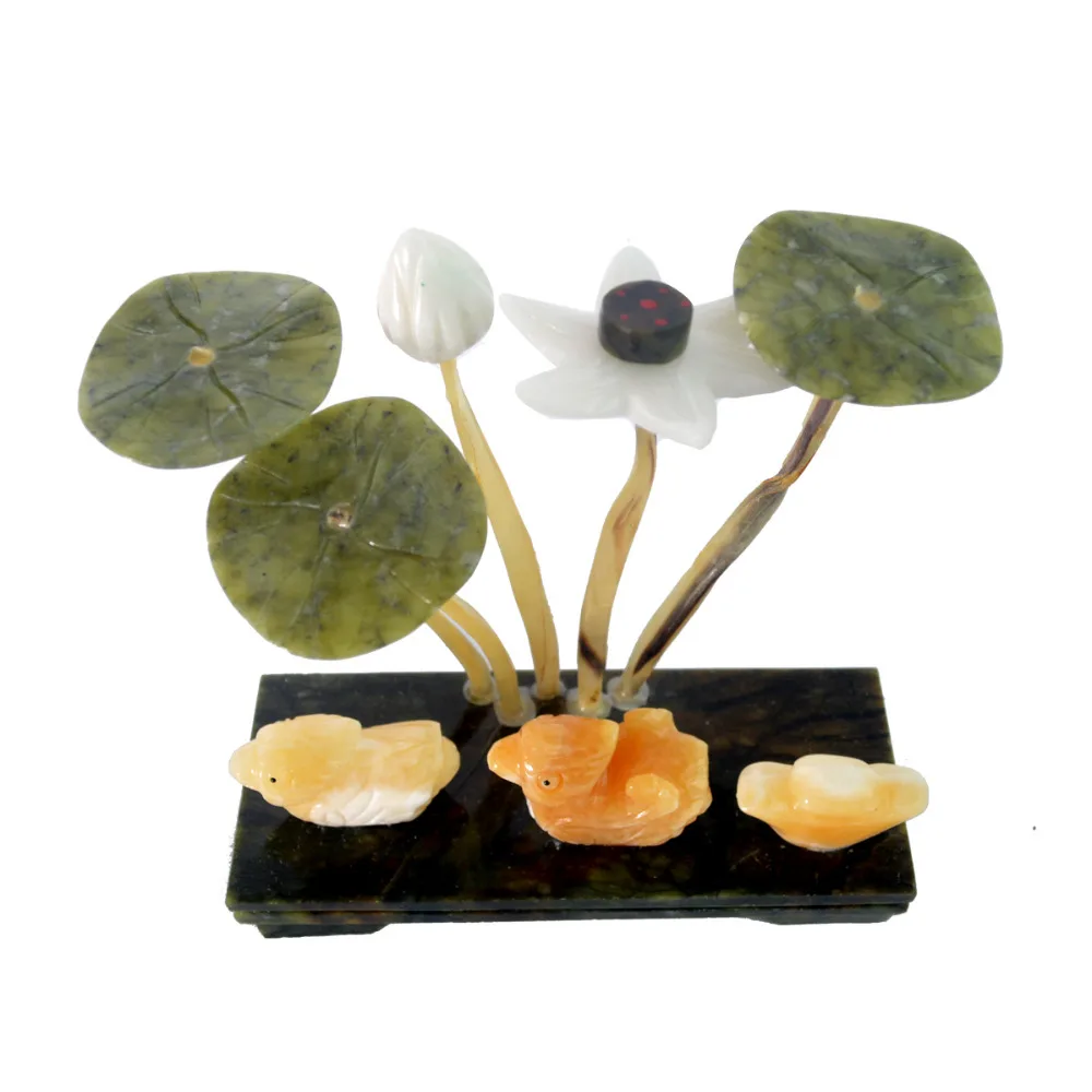 Фэн-шуй натуральный Нефритовый камень лотос растение W пара Мандарин утки-Любовь