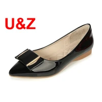 big size 31 43 trend women flats air cushioned insole pointed toe shoesredblackbeige patent leather bow loafers office shoes