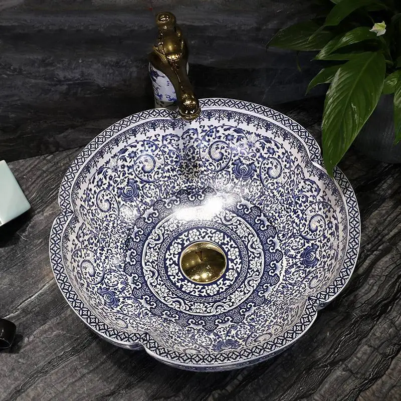 Синий и белый Фарфоровый Умывальник jingdezhen раковина для умывания фарфоровая в