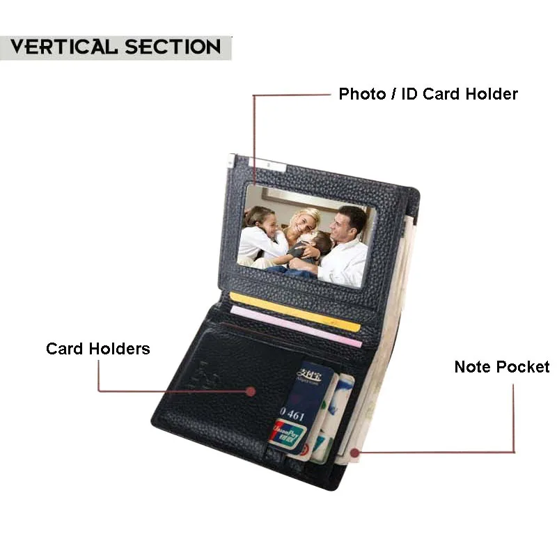 Мужские бумажники из натуральной кожи кошельки известного бренда Черный