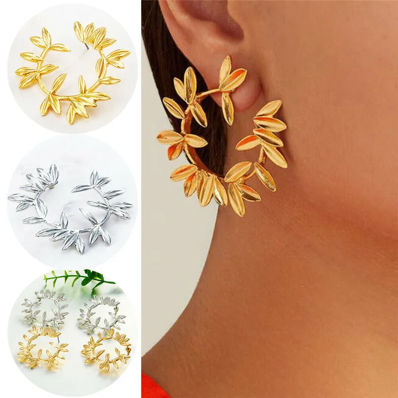 Новые модные женские листья геометрические Стильные Золотые Серебряные