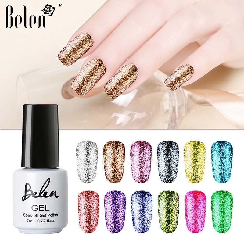 Belen 7ml 1pc 3D Glitter Platinum UV LED Gel Nail Polish Semi Permanent Colorful Shining Soak Off Lacquer | Красота и здоровье