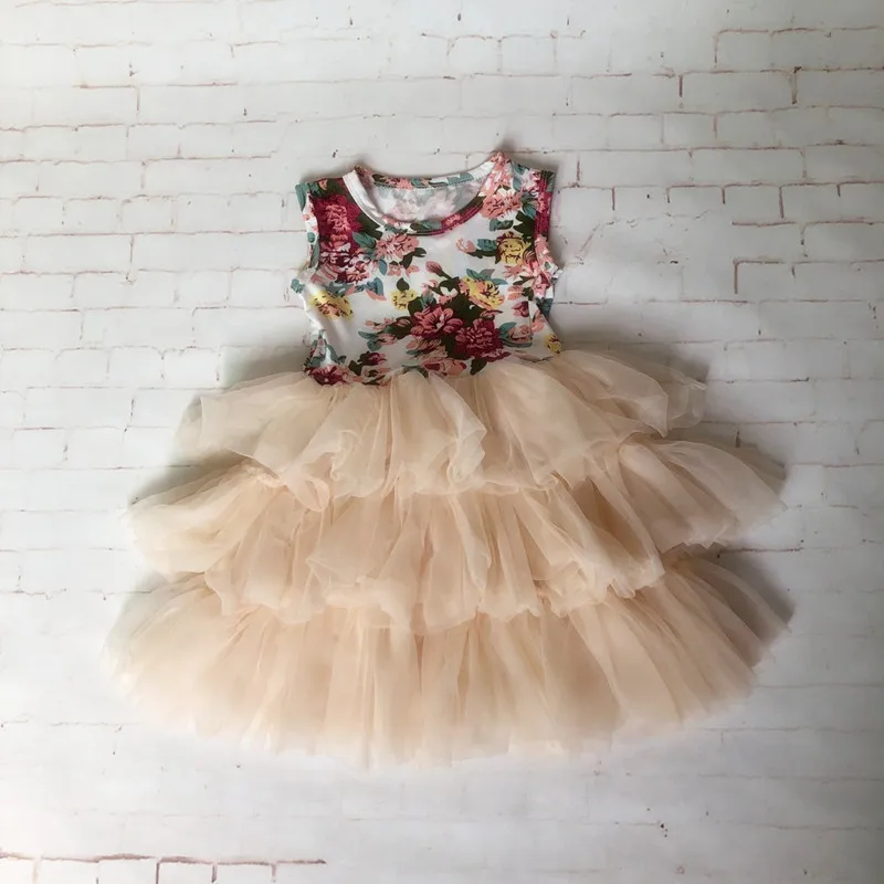 2018 Floral Girls Dress Summer Sleeveless Fashion Baby Clothes Chiffon Ruffle Cute Kids with Headband | Детская одежда и обувь