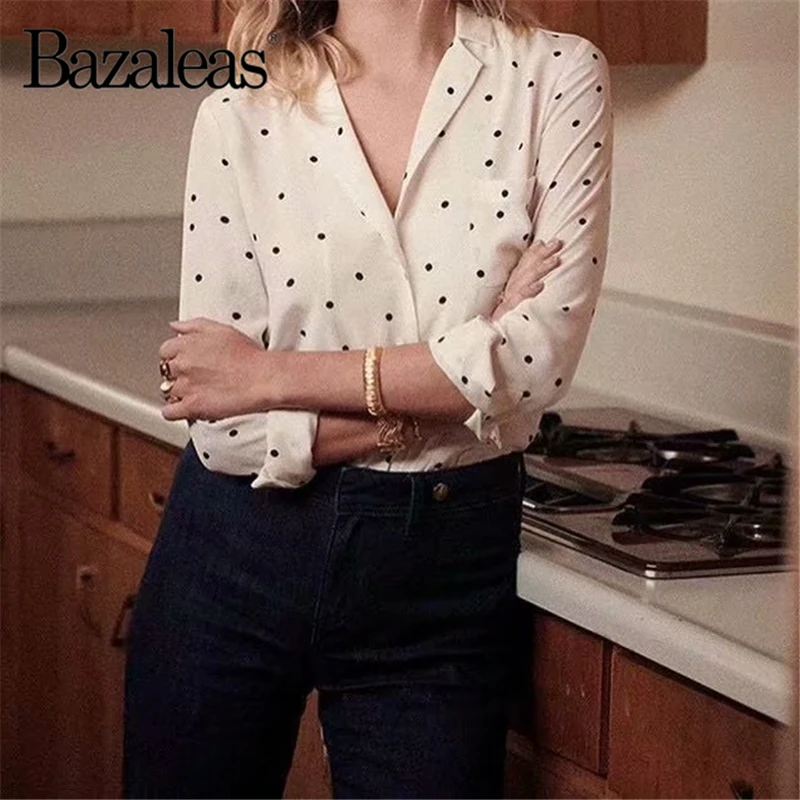 Женские топы с принтом в горошек Blusas винтажная блузка тонкими пуговицами Blusa Feminina
